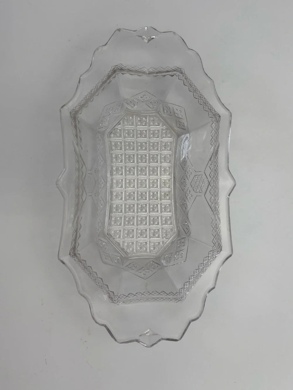 EAPG Pressed Glass Serving Dish or Trinket Dish - Geometric